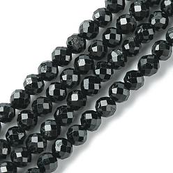 Natural Black Tourmaline Beads Strands, Faceted, Round