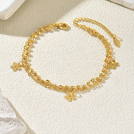 Summer Brass Double Layer Flower Charm Anklets for Women