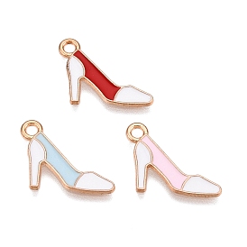 Alloy Enamel Pendants, Light Gold, Lead Free & Cadmium Free, High Heeled Shoes Charm