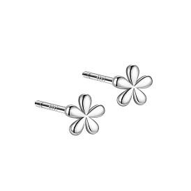 Rhodium Plated 999 Sterling Silver Flower Stud Earrings for Women, with 999 Stamp