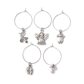 Alloy Wine Glass Charms, with Brass Hoop Earring Findings, Mixed Shapes