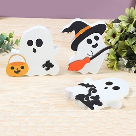 Halloween Ornaments, Wood Ghost Figurines for Home Desktop Decoration