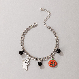 Halloween Pumpkin Oil Drop Anklet and Cat Ghost Face Beaded Foot Jewelry