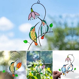 Hummingbird Acrylic Stained Window Planel, for Window Suncatcher Home Hanging Ornaments
