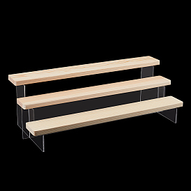 3-Tier Assembled Transparent Acrylic Organizer Display Risers, Wooden Tiered Display Holder for Action Figures, Cosmetic, Favor Goods Storage