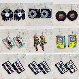 Серьги-подвески из акрила и сплава, платина