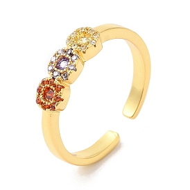 Colorful Cubic Zirconia Square Open Cuff Ring, Brass Jewelry for Women