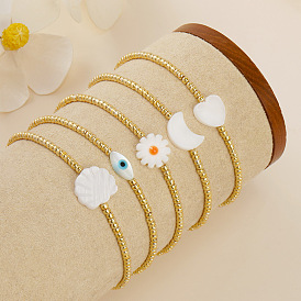 Богемные летние браслеты из стеклянных бусин, браслеты из ракушек для женщин