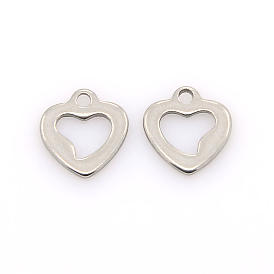 304 Stainless Steel Open Heart Charms, Hollow, 10x9x1mm, Hole: 1mm
