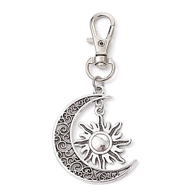 Moon & Sun Tibetan Style Alloy Pendant Decorations, with Swivel Lobster Claw Clasps