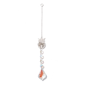 Hanging Suncatcher, Iron & Faceted Glass Pendant Decorations, with Jump Ring, Owl