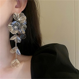 Flower Alloy Rhinestone Stud Earrings for Women, with 925 Sterling Silver Plated Pin