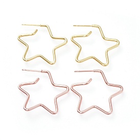 Brass Stud Earrings, with Ear Nuts and 925 Sterling Silver Pin, Star