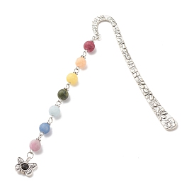 Tibetan Style Alloy Bookmarks, with Chakra Theme Fropted Natural Gemstone Beaded Pendant, Butterfly