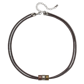 Бохо-ожерелье из трехцветных бусин из сплава в виде колонн, двойная нить из искусственной кожи, для мужчин.