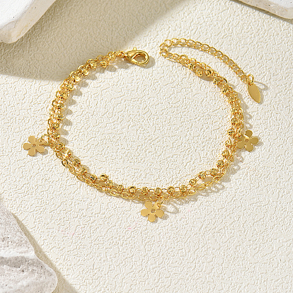 Summer Brass Double Layer Flower Charm Anklets for Women