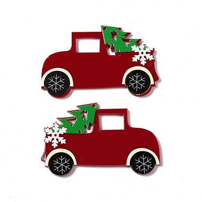 Opaque Acrylic Pendants, Vehicle with Christmas Tree Charms