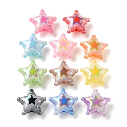 UV Plating Printed Opaque Acrylic Beads, Iridescent, Star