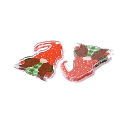 Christmas Transparent Printed Acrylic Pendants, for Earrings Accessories, Gnome