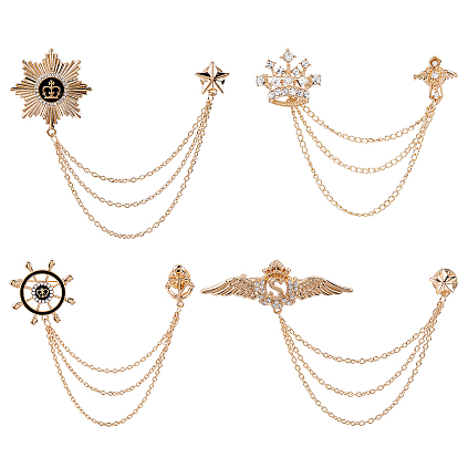 4 шт. 4 стили сплава подвесная цепочка брошь, цепочка для костюма, цепочка для воротника, брошь-цепочка на лацкан, зажимы для галстуков, цепочка для галстука для мужского костюма