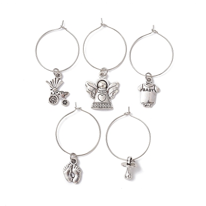 Alloy Wine Glass Charms, with Brass Hoop Earring Findings, Mixed Shapes