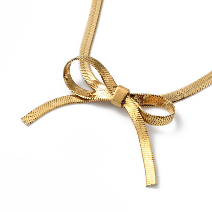 304 collier pendentif nœud papillon en acier inoxydable, avec des chaînes à chevrons