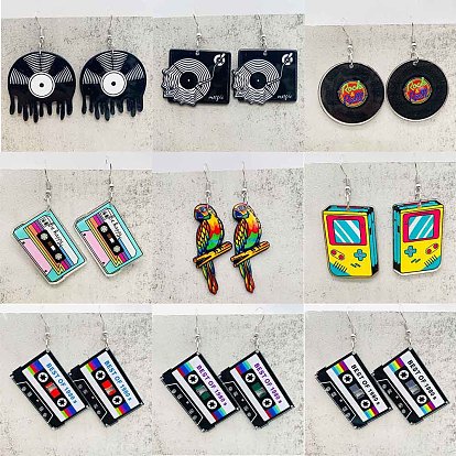 Серьги-подвески из акрила и сплава, платина