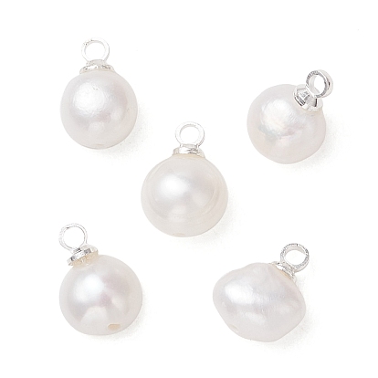 Подвески из натурального культивированного пресноводного жемчуга с двух сторон полированные, с латунной поручительств, белые
