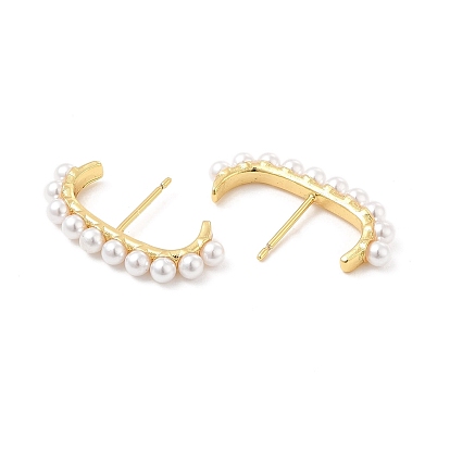 ABS Imitation Pearl Beaded C-shape Stud Earrings, Brass Jewelry for Women, Cadmium Free & Lead Free