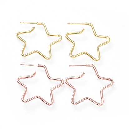 Brass Stud Earrings, with Ear Nuts and 925 Sterling Silver Pin, Star