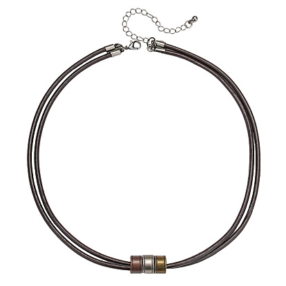 Бохо-ожерелье из трехцветных бусин из сплава в виде колонн, двойная нить из искусственной кожи, для мужчин.