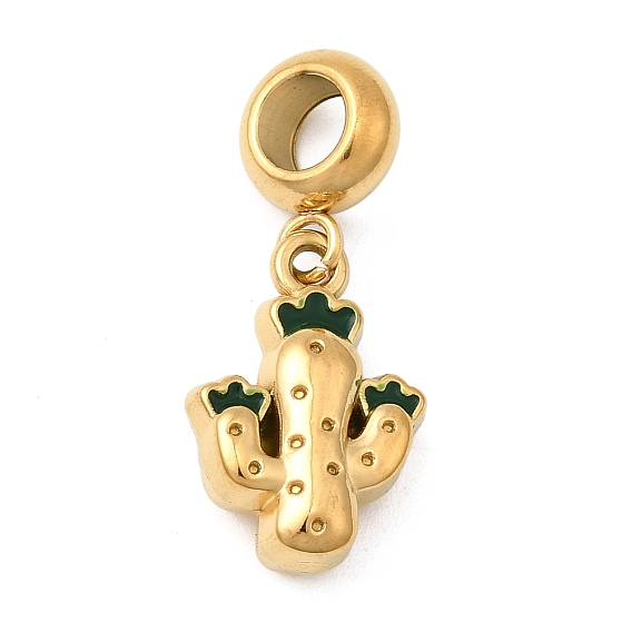 304 европейские подвески из нержавеющей стали с зеленой эмалью, подвески с большими отверстиями в виде кактусов, ионное покрытие (ip)