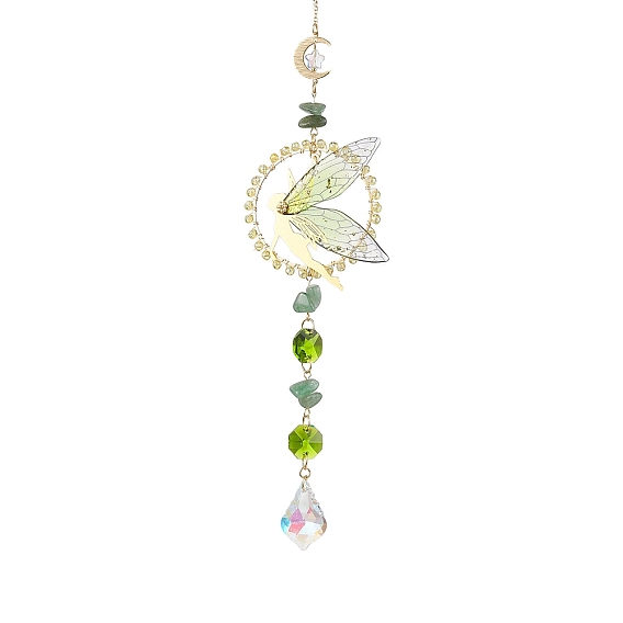 Подвесные украшения в виде эльфов из латуни и смолы, стеклянный лист и восьмиугольная кисточка для украшения сада на открытом воздухе