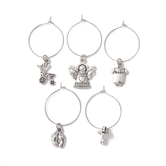Alloy Wine Glass Charms, with Brass Hoop Earring Findings, Mixed Shapes