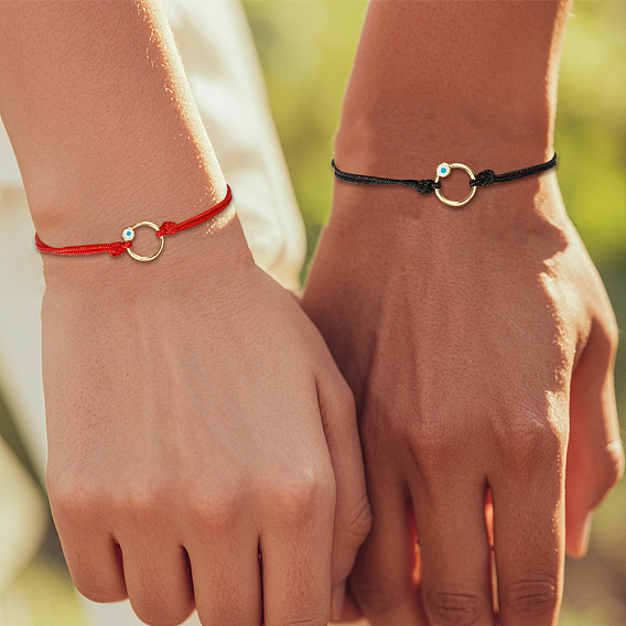 2 шт 2 цвета регулируемые металлические кольца от сглаза полиэстеровый шнур пара плетеных браслетов, красный и черный