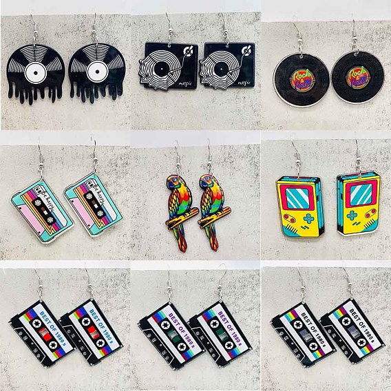 Серьги-подвески из акрила и сплава, платина