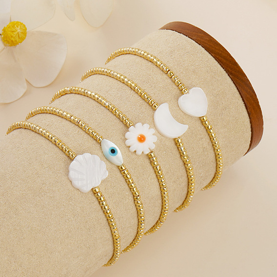 Богемные летние браслеты из стеклянных бусин, браслеты из ракушек для женщин