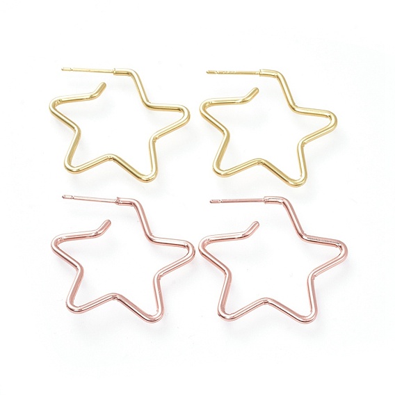 Brass Stud Earrings, with Ear Nuts and 925 Sterling Silver Pin, Star
