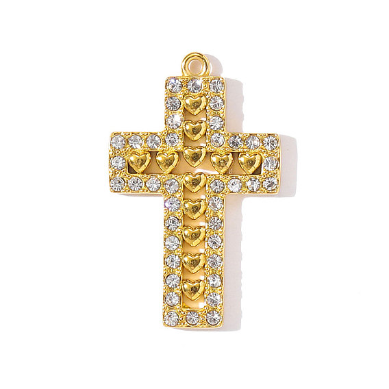 304 из нержавеющей стали горный хрусталь подвески, крест прелести, ионное покрытие (ip), реальный 18 k позолоченный