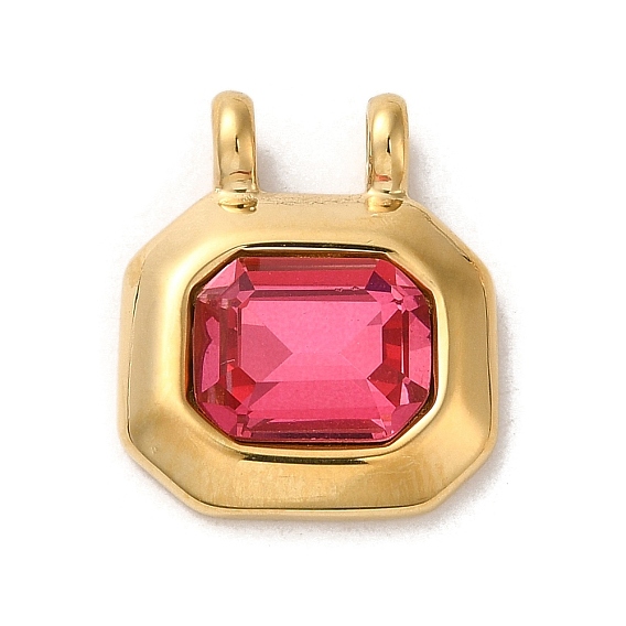 Glass Pendants, with 304 Stainless Steel Finding, Octagon Charms