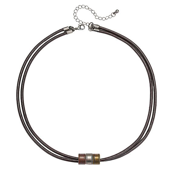 Бохо-ожерелье из трехцветных бусин из сплава в виде колонн, двойная нить из искусственной кожи, для мужчин.