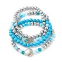 4Pcs 4 Style Synthetic Turquoise(Dyed) & Hematite Stretch Bracelets Set with Starfish and Shell, Gemstone Stackable Summer Bracelets for Women