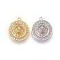 Brass Micro Pave Cubic Zirconia Pendants, Long-Lasting Plated, Flat Round with Lion Head, Clear