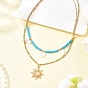 Подвеска в виде солнца из натуральной пресноводной ракушки и сплава стекла, синтетическая бирюза, круглые бусины и 304 цепочка из нержавеющей стали, двухслойные ожерелья для женщин, золотые, цвет морской раковины