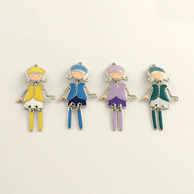 Cute Girl Zinc Alloy Enamel Big Pendants, Cadmium Free & Nickel Free & Lead Free, Platinum, 60x27x2mm, Hole: 2mm