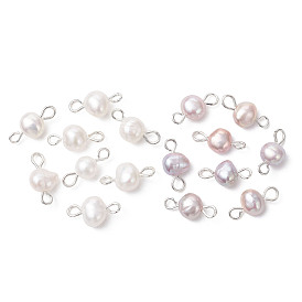 16 шт. 2 цвета, натуральный культивированный пресноводный жемчуг, картофельный разъем, подвески, с латунными двойными петлями, серебряный цвет гальваническим