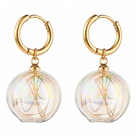 Handmade Blown Glass Globe Beads Hoop Earring for Girl Women, Wire Wrap Brass Earrings
