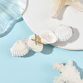 Natural Shell & Shell Pearl Hair Barrettes, Platinum 304 Stainless Steel & Iron Hair Accessories for Women and Girls