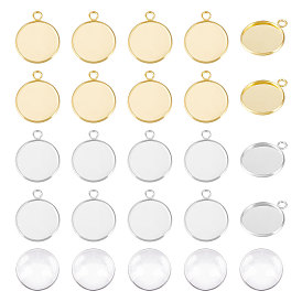 Набор для самостоятельного изготовления плоской круглой заготовки подвески, в том числе 304 подвеска из нержавеющей стали с кабошоном, Кабошоны из стекла