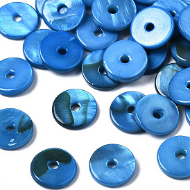 Spray Painted Natural Freshwater Shell Beads, Disc/Flat Round, Heishi Beads